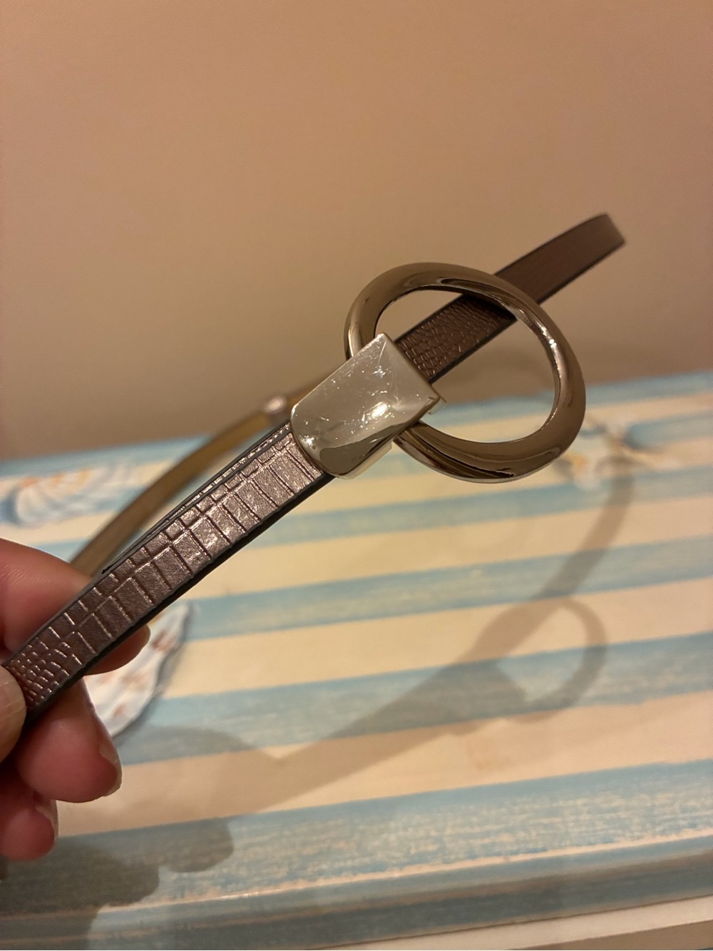Slim Metallic Brown Belt with Polished Silver Loop